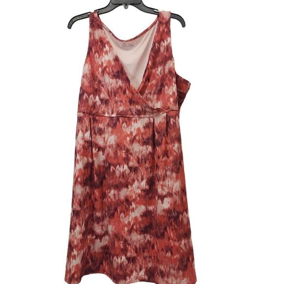 Eddie Bauer Size 2XL Travex Dress Womens Red Tie Dye V-Neck Sleeveless Stretch A - Picture 1 of 6